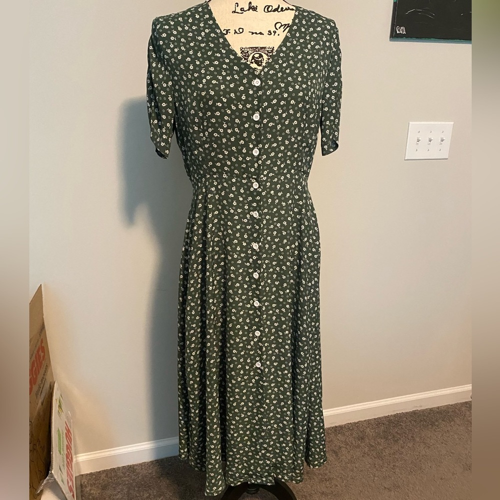 Green Floral button down maxi dress